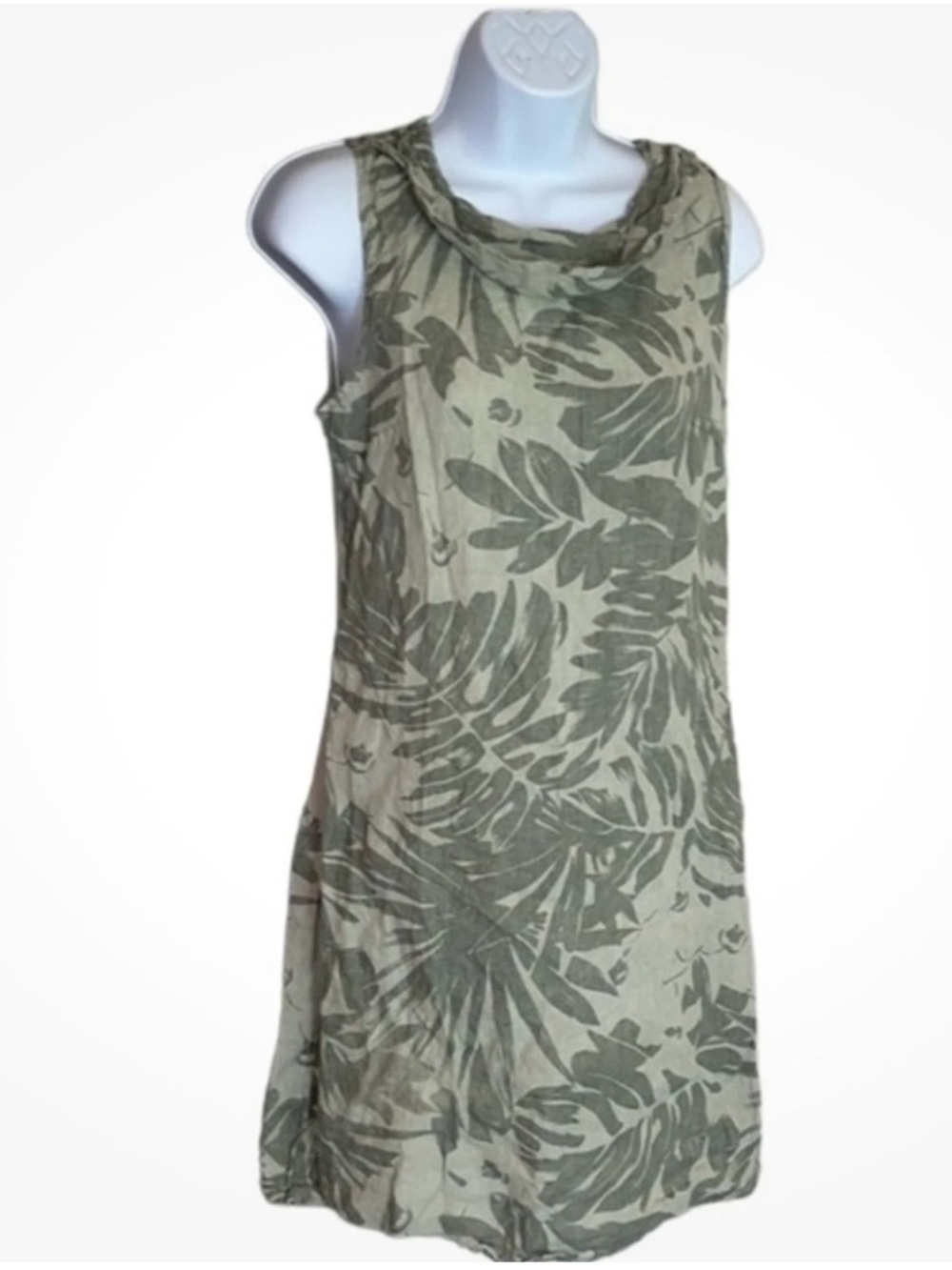 Lina Tomei Linen Kaki Midi Dress With Pockets Large